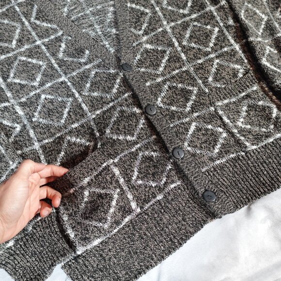 Vintage Career Club Geometric Cardigan Sweater Mens Large Grandpa Style Knit 90s - Picture 4 of 8